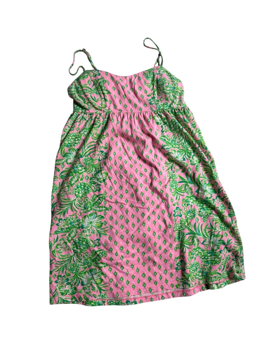 Lilly Pulitzer Pink & Green Floral Spaghetti-Strap Mini Dress built in bra